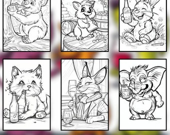 55 Betrunkene Tiere Malseiten, Lustige Malseiten für Erwachsene, Malvorlagen, PDF | Digitaler Download