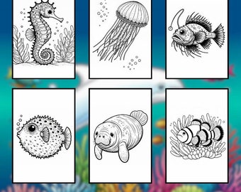 55 Ocean Animals Coloring Pages. Sea Creatures Coloring Pages, Printable Coloring Sheets, Coloring Book Pages, PDF | Digital Download