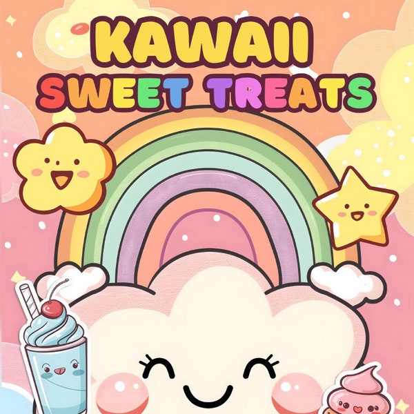 Kawaii Sweet Treats Coloring Book Pages, Cute Food Coloring Pages, 55 designs, PDF | Digital Download