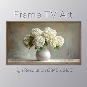 Ramka TV Art - Białe Hortensje Martwa natura - Neutralne Kwiaty - Sztuka cyfrowa - Natychmiastowe pobranie - Samsung TV Frame Art