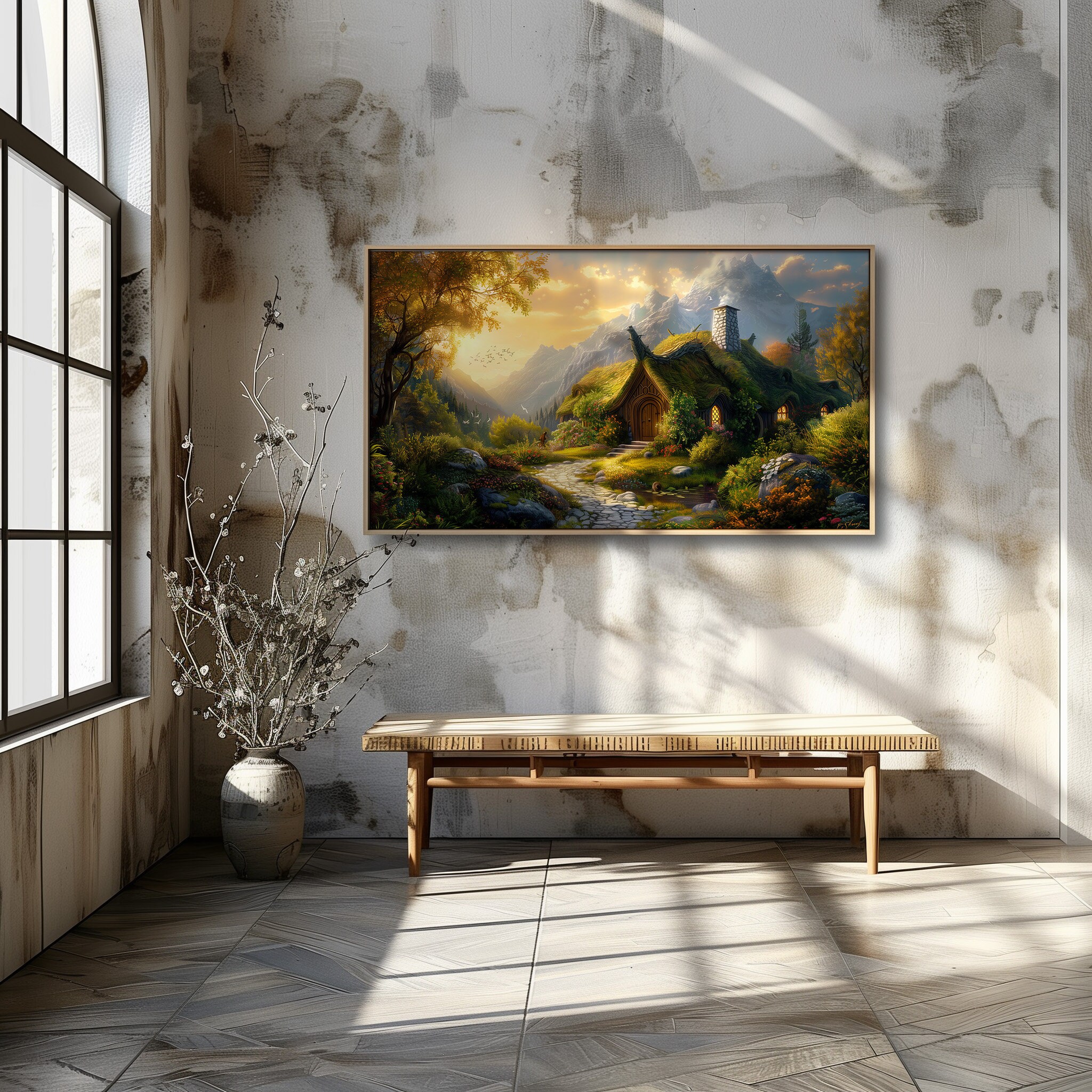 Charming Thomas Kinkade Inspired Cozy Village Canvas Print | Fantasy