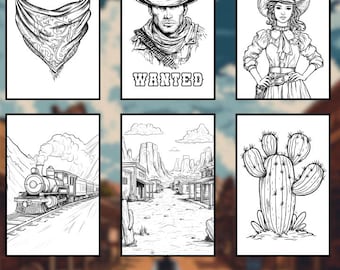 55 Dziki Zachód Kolorowanki Arkusze, Western Kolorowanki, Cowboy Kolorowanki, Wydrukowane Western Kolorowanki, PDF | Pobieranie Cyfrowe