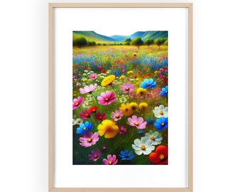 Wild Flowers in the Field Posters with Wooden Frame Mother's Day Gift, Nursery, Grandmas Garden, Home Decor