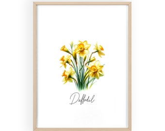 Daffodil Wall Art, light Wood Frame Poster Print, Gift for Birthday, Mother's Day, Grandmother Garden Personalized Nursery