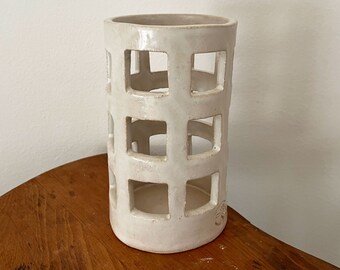 Ceramic Basket Vase - White