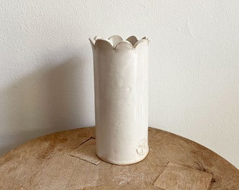 Small Ceramic Scallop Top Vase - White