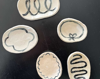 Tiny Painted Ceramic Trays in Black & White