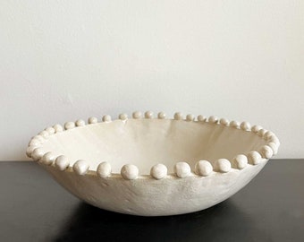 Beaded Rim Ceramic Bowl - White