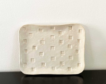 Pressed Squares Textured Tray - White