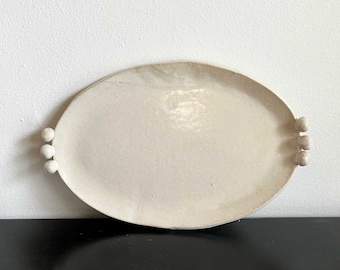 Ceramic Dots Platter Tray - White