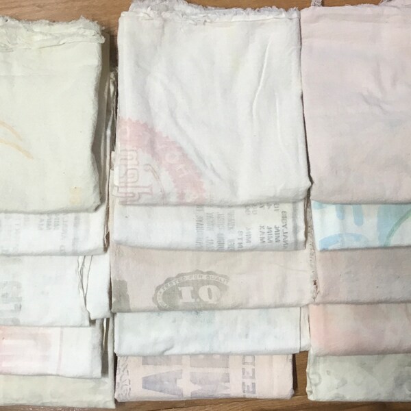 Vintage ( 10 ) FEED SACKS w/ Faded advertising, Quilt Backing / Project Fabric