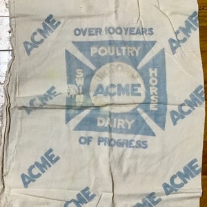 ACME FEEDS Advertising Sack, Advertising Cloth Sack, Farm Bag, Kitchen Decor, Farm House Decor, Country Living, Craft Project