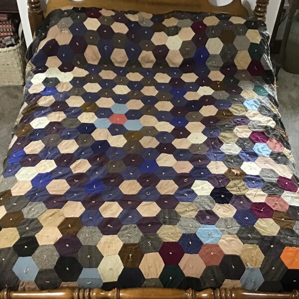 Antique Wool CUTTER Quilt, String Tacked, Mixed Wool / Cotton Fabrics, 60” x 78”