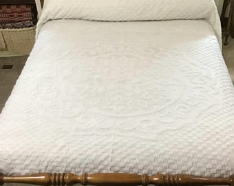 Vintage Chenille White / White Bedspread, Sears Mfg. Tag, Approx. Size is 96” x 110”