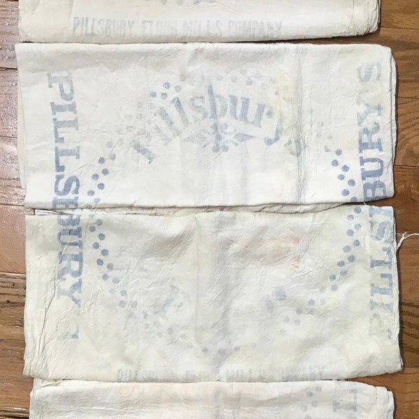 Pillsbury (4) Flour Sacks, Vintage Sacks, Original Full Size, Quilt Back, Craft Project, Cross Body Bag, Farm House Decor, Primitive Decor