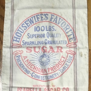 Vintage ISABELLA SUGAR Co. Advertising Sack, 18" x 32" Cross Body Bag, Cotton Fabric, Craft Project, Quilt Fabric, Kitchen Decor, Farm House