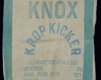 Knox Krop Kicker feed sack, Full Un-Opened, measures 15.5" x 33" Agricultural Sack, Kitchen Fabrics Decor, Farm House Decor, Craft Project,