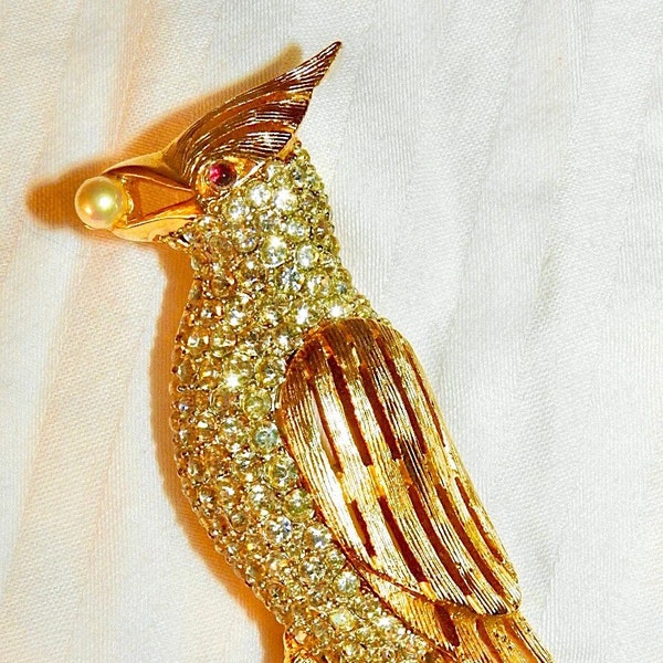 Vintage Bird Brooch Cedar Waxwing or Jay with Rhinestones Alfred Phillipe Style