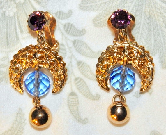 Vintage Napier Earrings Crescents with Rhinestone… - image 1