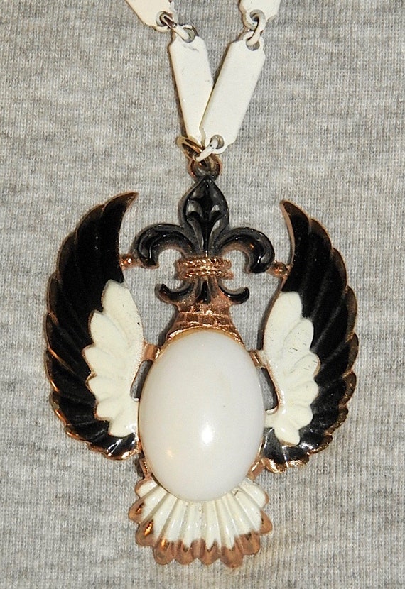 Vintage Eagle Necklace with Heraldic Fleur de Lis 