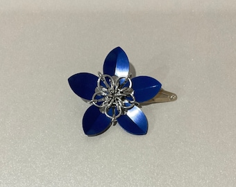 Blue Scale Maille Flower Barrette