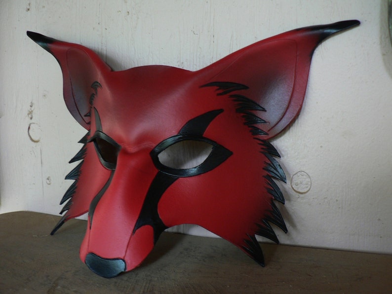 RED wolf, kitsune leather mask, cosplay fox mask made by faerywhere image 1