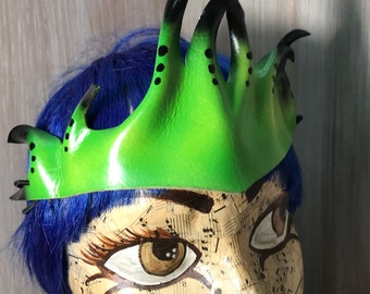 Glow in the Dark Alien, Alien Sci-Fi, Cosplay crown, leather headpiece by faerywhere masks