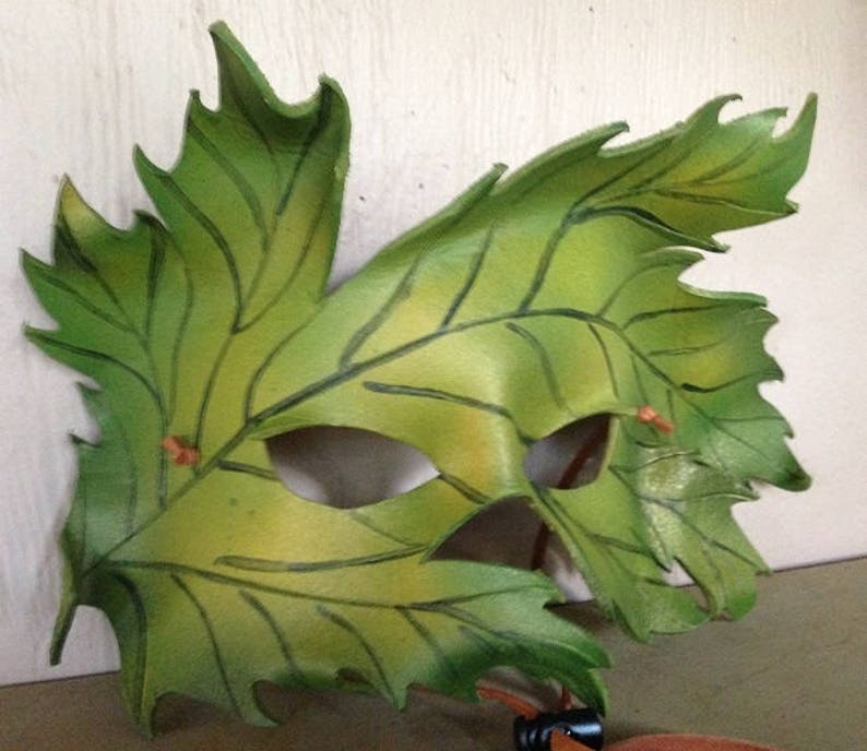 LEAF MASK, leather leaf, Spring Green leaf mask, leather mask by Faerywhere image 3