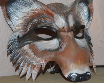 Wolf mask, Brown Timber Wolf Mask, big bad wolf leather mask, hand painted by Sherri Lynn Carroll