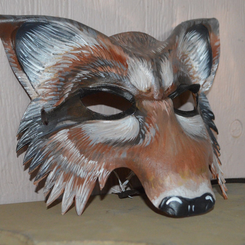 Wolf mask hand painted by Sherri Lynn Carroll Brown Timber Wolf Mask big bad wolf leather mask