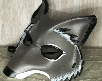 Máscara de coyote, color gris o marrón a elegir, máscara de animal de Mardigras Gras, máscara de coyote de espíritu tótem animal de cuero