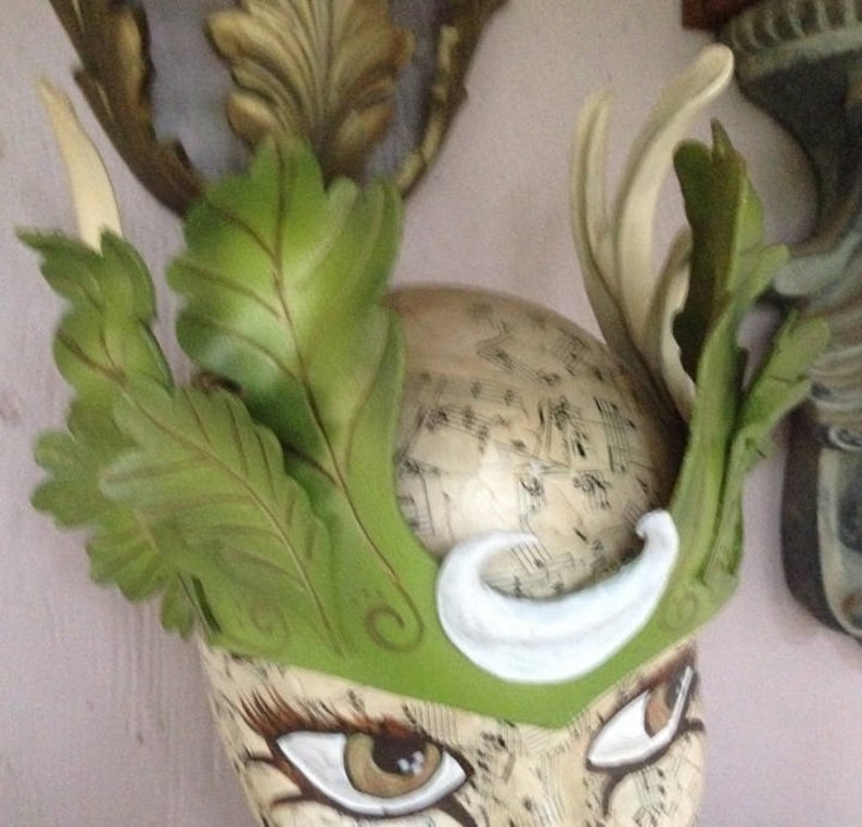Antlers and crescent moon.. new forest fantasy leafy leather crown by Faerywhere Masks leaves