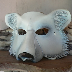 Polar Bear leather mask, white bear animal mask