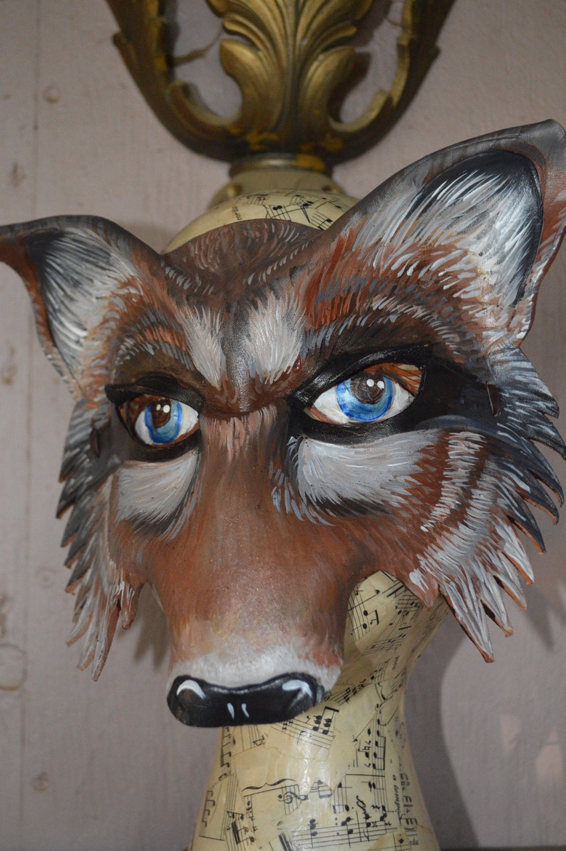 Wolf mask hand painted by Sherri Lynn Carroll Brown Timber Wolf Mask big bad wolf leather mask
