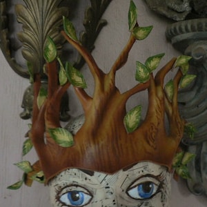 Dryad, forest headpiece, mother nature, forest creature, tree of cheem, Ent creature, tree headpiece by faerywhere image 1