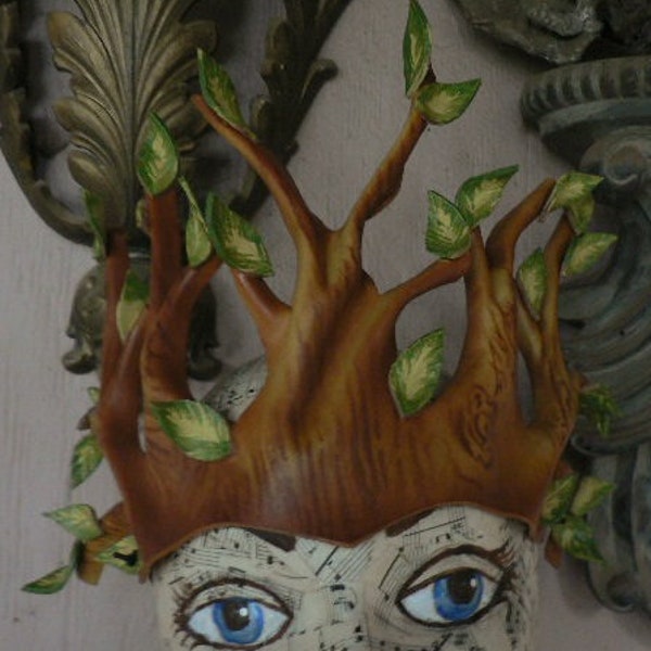 Dryad, forest headpiece, mother nature, forest creature, tree of cheem, Ent creature, tree headpiece by faerywhere