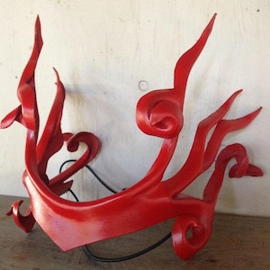 Red Leather Crown, Vampire Headpiece, Queen of the Damned, red goth style leather head band ornament by faerywhere