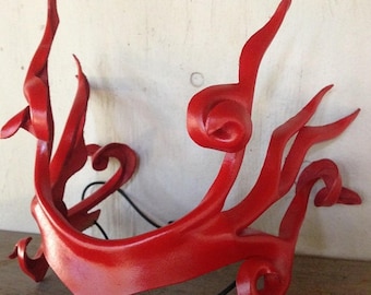 Red Leather Crown, Vampire Headpiece, Queen of the Damned, red goth style leather head band ornament by faerywhere