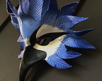Blue Jay, Blue Bird, bluebird leather bird mask by Faerywhere