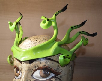 Alien headpiece,  glow in the dark handmade leather crown, hair ornament, headdress by faerywhere