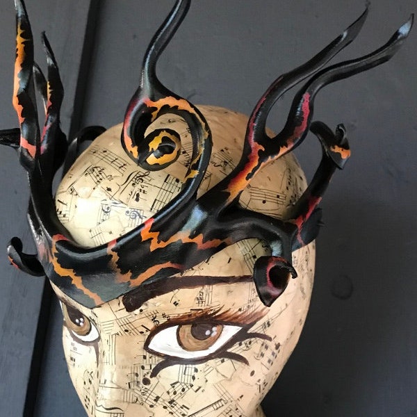 Lava and Ash elemental,  head piece, spikey pointy leather crown, leather fire crown by faerywhere