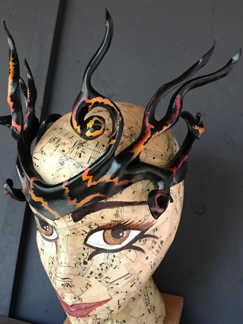 Lava and Ash elemental, head piece, spikey pointy leather crown, leather fire crown by faerywhere image 1