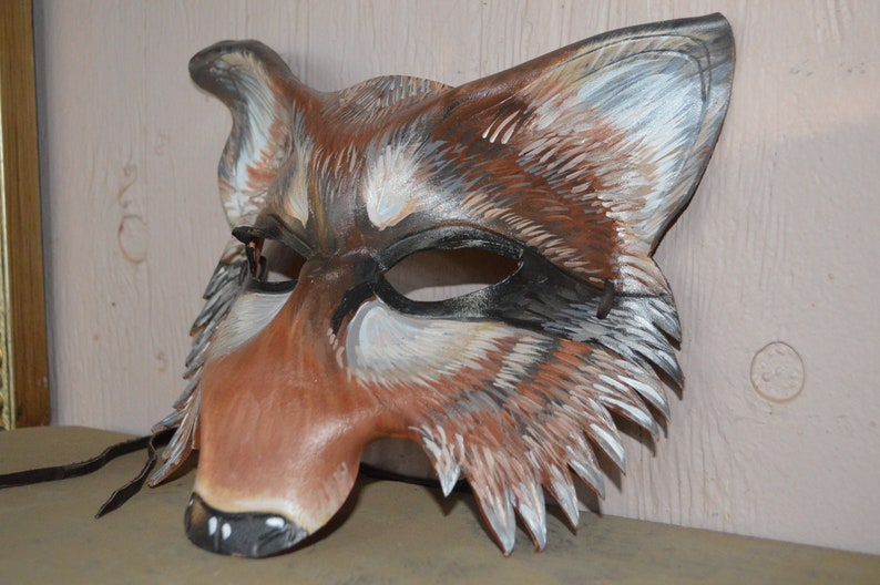 Wolf mask hand painted by Sherri Lynn Carroll Brown Timber Wolf Mask big bad wolf leather mask