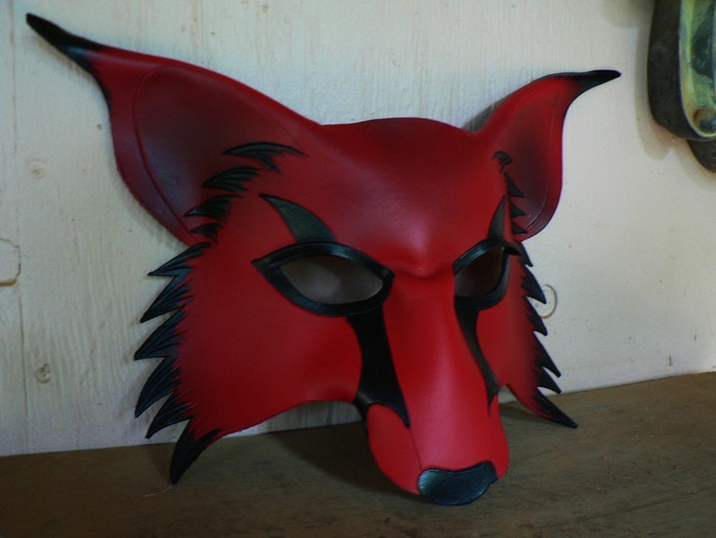 RED wolf, kitsune leather mask, cosplay fox mask made by faerywhere image 3