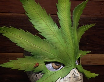 Green Pot Leaf,  marijuana leaf leather mask