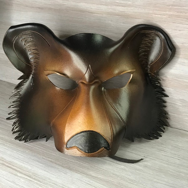 California Black Bear mask, leather animal mask, bear mask made by Faerywhere custom deadie bear colors available too