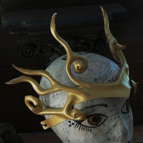 Gold leather headpiece,  Meramid Crown hair ornament, headdress by faerywhere