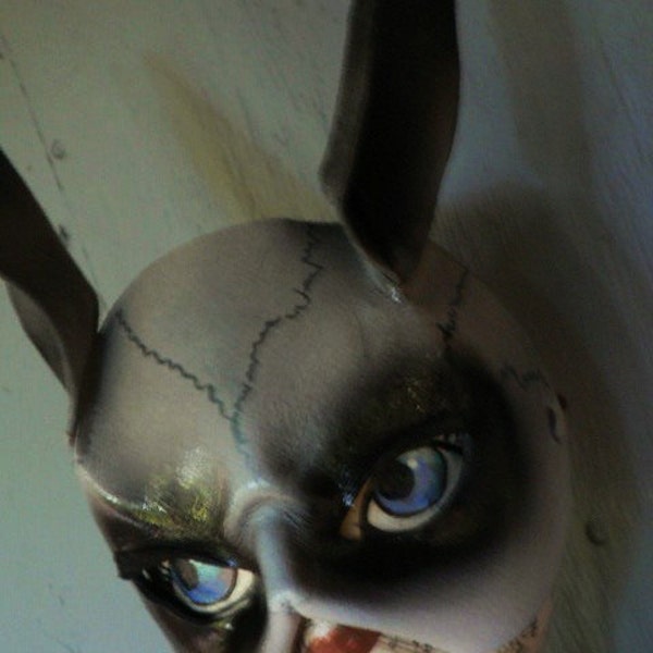 ZOMBIE BUNNY, white rabbit after wonderland, post apocalypse white rabbit mask, leather mask by Faerywhere