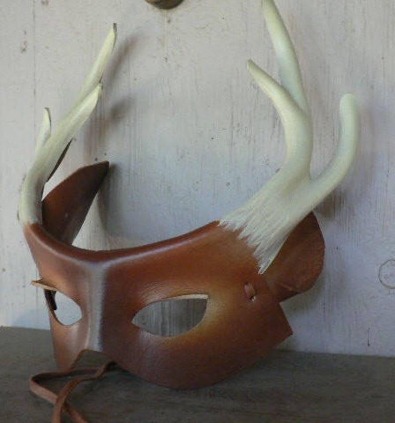 Deer Mask Leather Mask White Tail Deer With Antlers Nature Etsy