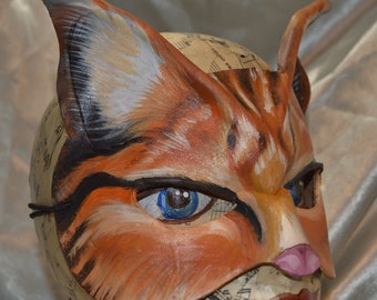 Ginger Fire Cat, OOAK original art leather mask beautifully hand painted by Sherri Carroll